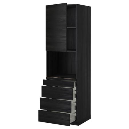 Высокий шкаф для комбинированния СВЧ, 4 ящика МЕТОД / МАКСИМЕРА, черный, Тингсрид черный