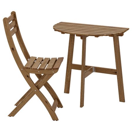 Стол + 1 складной стул, для/сада, светло-коричневая морилка IKEA ASKHOLMEN АСКХОЛЬМЕН 092.288.81
