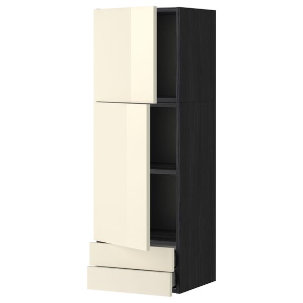Навесной шкаф, 2 дверцы, 2 ящика МЕТОД / МАКСИМЕРА, черный, Рингульт кремовый - фото 1