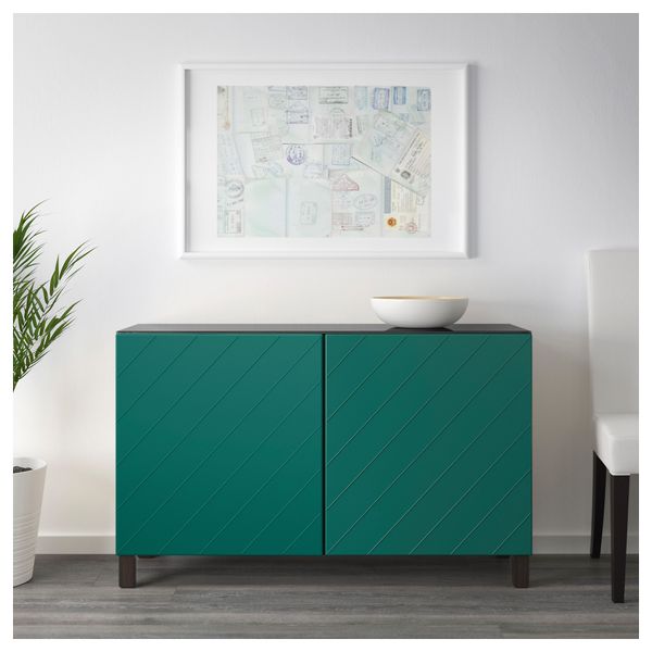 Комбинация для хранения с дверцами БЕСТО, черно-коричневый, Халлставик сине-зеленый (120x40x74 см) - схема-чертеж с размерами