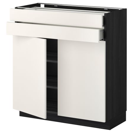 Напольный шкаф, 2 дверцы, 2 ящика МЕТОД / МАКСИМЕРА, черный, Веддинге белый