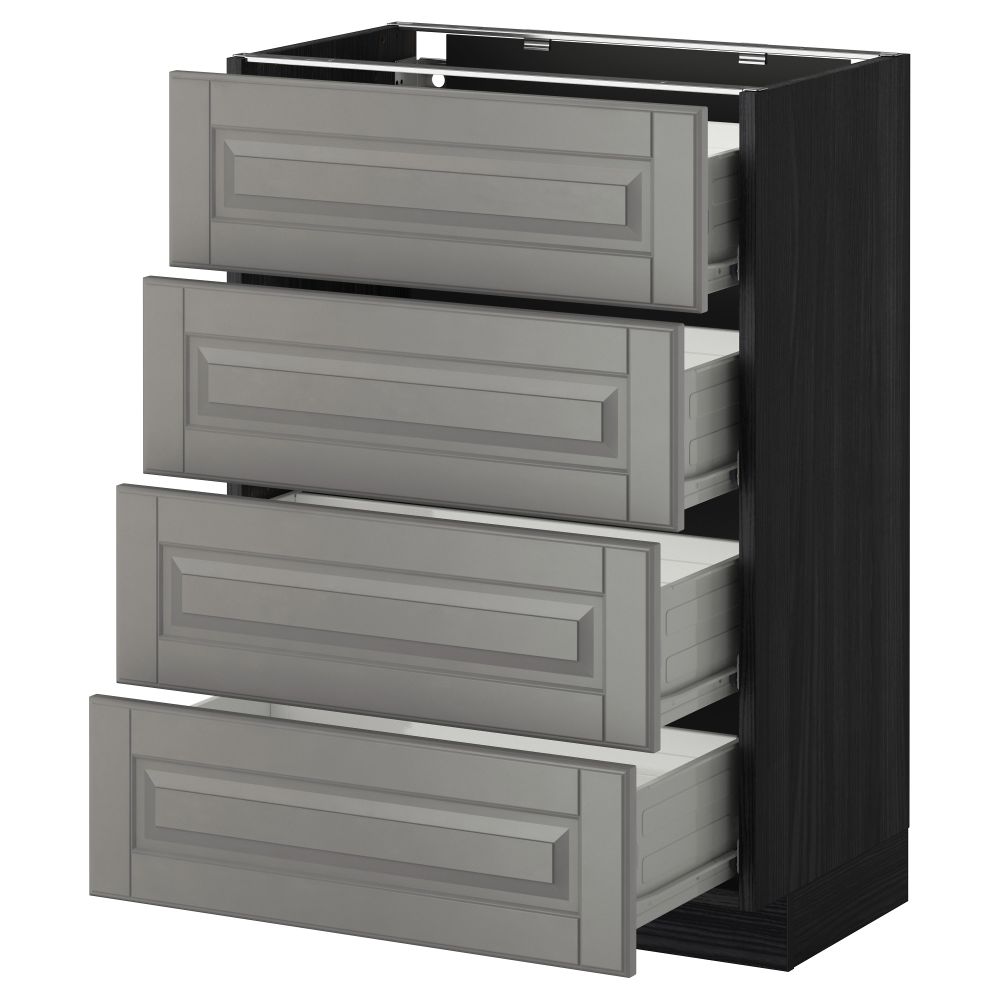 Напольный шкаф 4 фронтальных панели, 4 ящика МЕТОД / ФОРВАРА, черный, Будбин серый - схема-чертеж с размерами