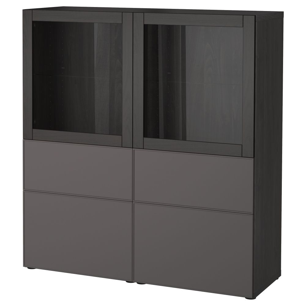Комбинация для хранения со стеклянными дверцами БЕСТО, черно-коричневый Грундсвикен, темно-серый прозрачное стекло (120x40x128 - фото 1