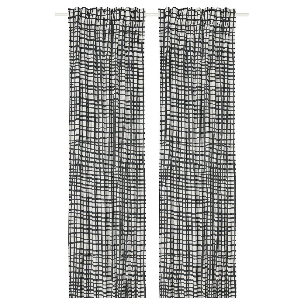 Гардины, 2 шт., белый, черный, 145x300 см IKEA GRÖNKATTFOT 905.830.98 - фото 1