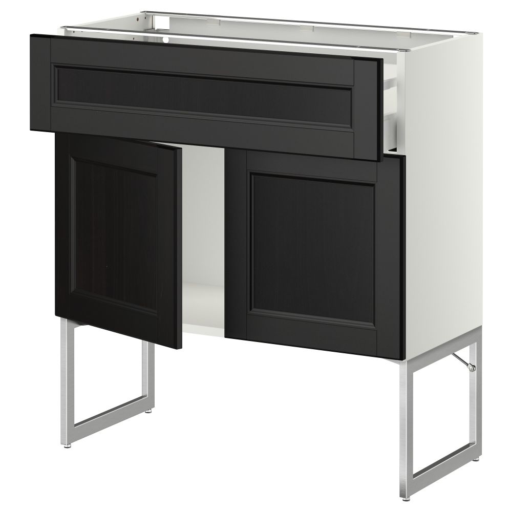 Напольный шкаф, полки, ящик, 2 двери МЕТОД / МАКСИМЕРА, белый, Лаксарби черно-коричневый - схема-чертеж с размерами