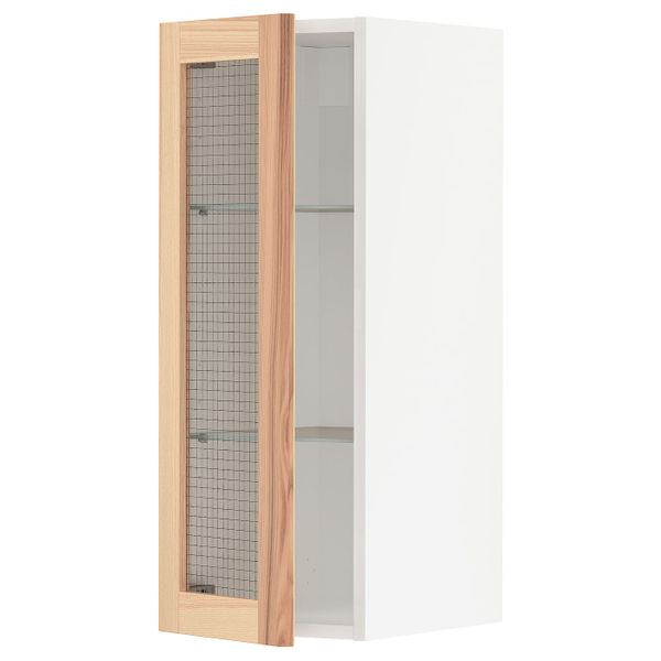Навесной шкаф с полками, стекляными дв, белый/Торхэмн ясень 30x80 см IKEA METOD МЕТОД 893.016.03 - фото 1