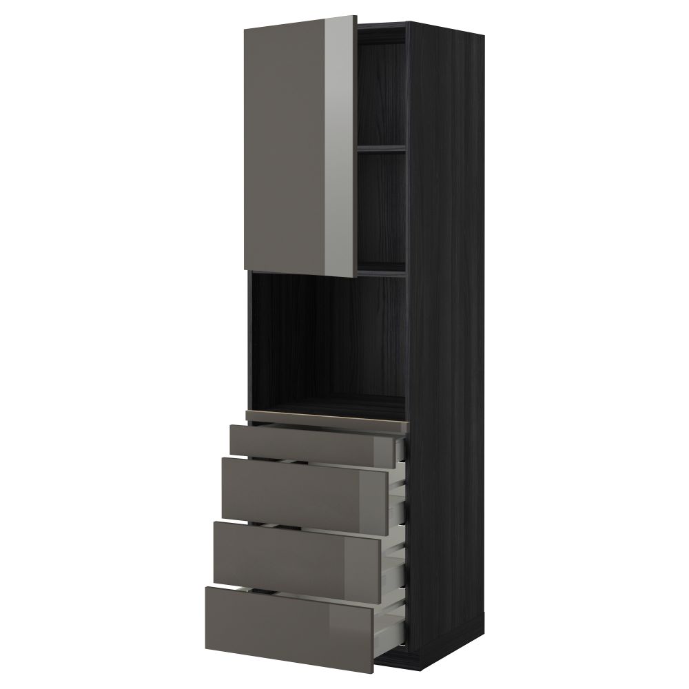 Высокий шкаф для комбинированния СВЧ, 4 ящика МЕТОД / МАКСИМЕРА, черный, Рингульт серый - схема-чертеж с размерами