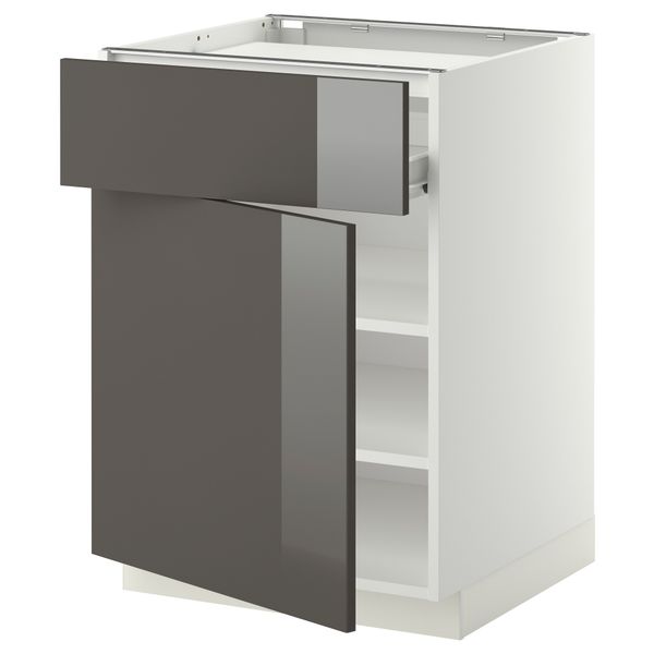 Напольный шкаф для варочной панели, ящик, полка, дверцы МЕТОД / ФОРВАРА, белый, Рингульт серый (60x60 см) - фото 1