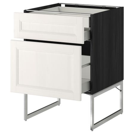 Напольный шкаф 2 фронтальных панели, 2 нижних,1 встроенный ящик МЕТОД / МАКСИМЕРА, черный, Лаксарби белый