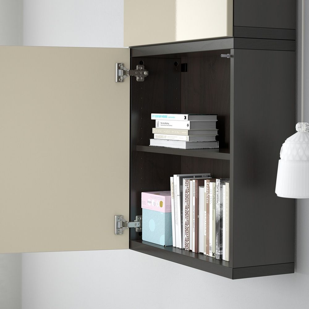 Навесной шкаф с 2 дверями, черно-коричневый/Сельсвикен глянцевый, бежевый 60x22x128 см IKEA BESTÅ БЕСТО 892.482.72 - фото 1