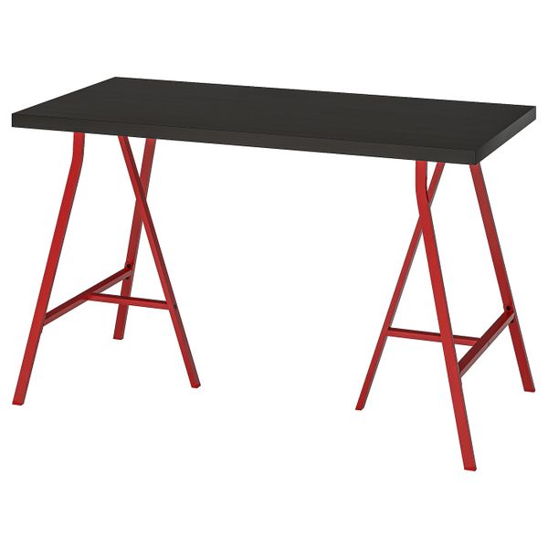 Стол, черно-коричневый/красный 120x60 см IKEA LINNMON ЛИННМОН / LERBERG ЛЕРБЕРГ 593.308.19 - фото 1