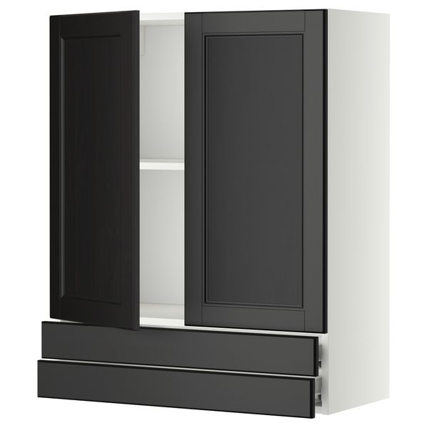 Навесной шкаф, 2 дверцы, 2 ящика МЕТОД / ФОРВАРА, белый, Лаксарби черно-коричневый - фото 1