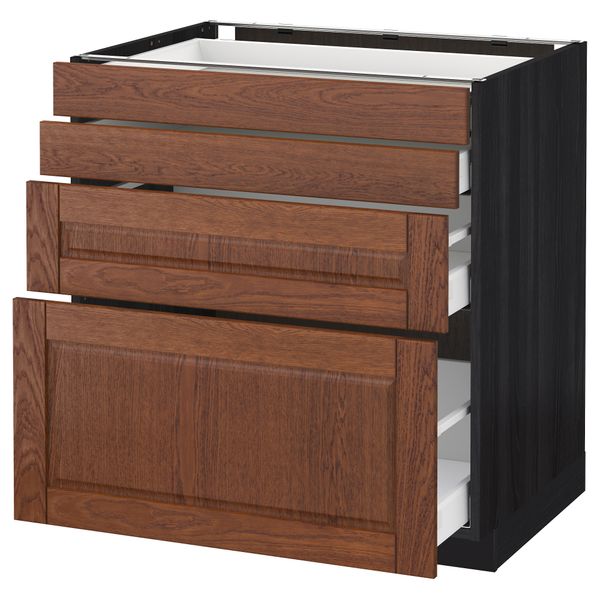 Напольный шкаф 4 фронтальных панели, 4 ящика МЕТОД / МАКСИМЕРА, черный, Филипстад коричневый - схема-чертеж с размерами