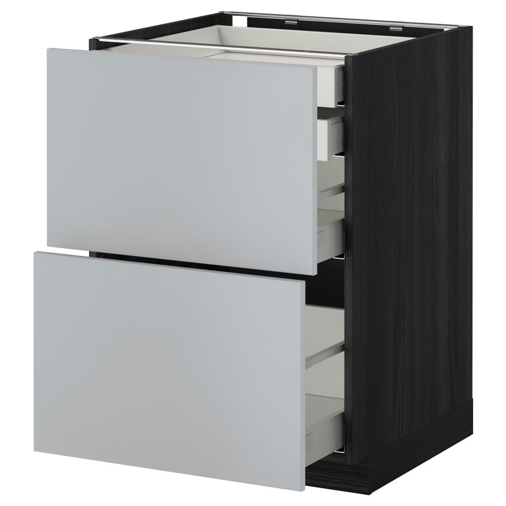 Напольный шкаф 2 фронтальные панели, 2 нижних, 1 средний, 1 высокий ящик МЕТОД / МАКСИМЕРА, черный, Веддинге серый - фото 1