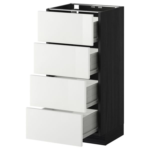 Напольный шкаф 4 фронтальных панели, 4 ящика МЕТОД / ФОРВАРА, черный, Рингульт белый - схема-чертеж с размерами