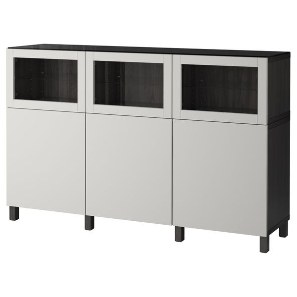 Комбинация для хранения с дверцами БЕСТО, черно-коричневый Лаппвикен, Синдвик светло-серый прозрачное стекло (180x40x112 см) - фото 1