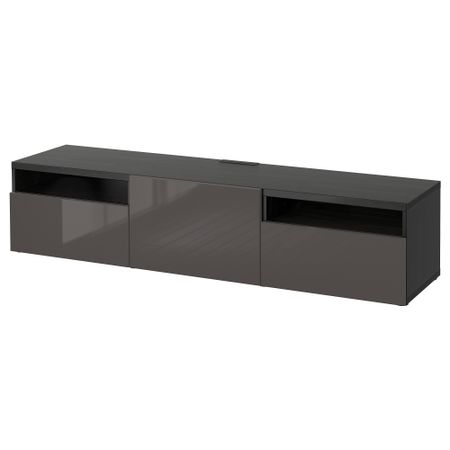 Тумба под ТВ БЕСТО, черно-коричневый, Сельсвикен глянцевый/серый (180x40x38 см)