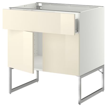 Напольный шкаф, полки, ящик, 2 двери МЕТОД / ФОРВАРА, белый, Рингульт кремовый
