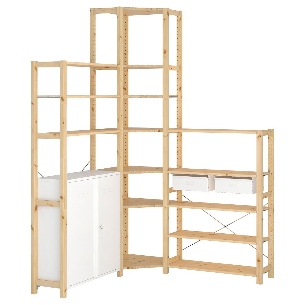 3 секции, угловой, 145, 145x30x226 см, сосна, белый IKEA IVAR ИВАР 792.482.15 - фото 1