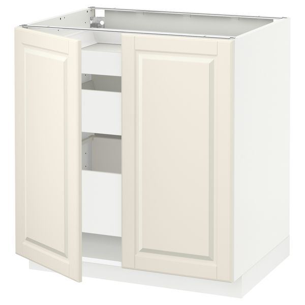 Напольный шкаф с 2 дверцами, 3 ящиками МЕТОД / МАКСИМЕРА, белый, Будбин белый с оттенком (80x60 см) - схема-чертеж с размерами