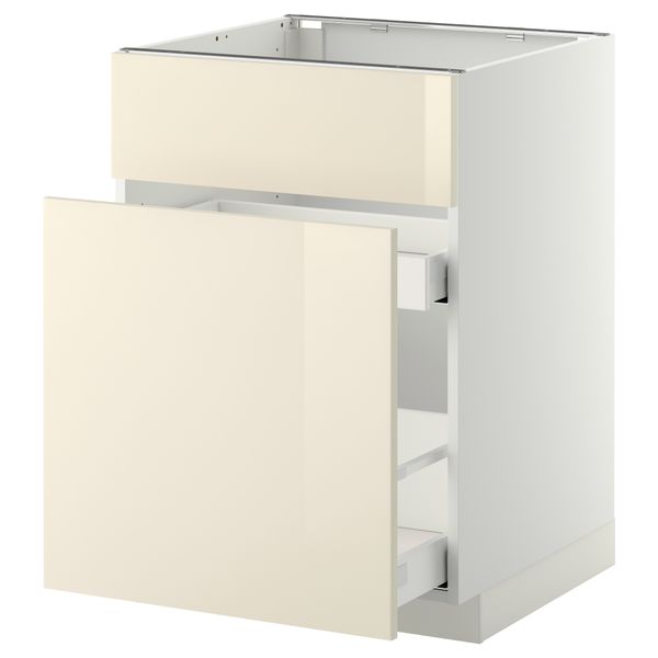 Напольный шкаф под мойку, сорт муcора, 1 дверца, 2 ящика МЕТОД / МАКСИМЕРА, белый, Рингульт кремовый (60x60 см) - схема-чертеж с размерами