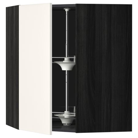 Угловой навесной шкаф с вращающейся секцией МЕТОД, черный, Веддинге белый