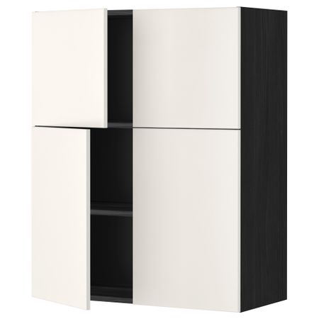 Навесной шкаф с полками, 4 дверцы МЕТОД, черный, Веддинге белый (80x100 см)