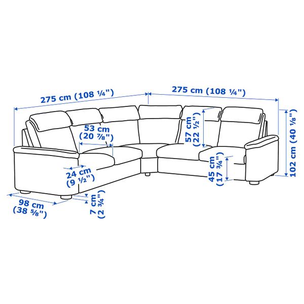 5-местный угловой диван, Гранн/Бумстад золотисто-коричневый IKEA LIDHULT ЛИДГУЛЬТ 492.579.75 - схема-чертеж с размерами