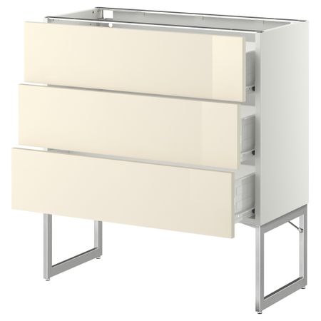 Напольный шкаф 3 фронтальные панели, 3 средних ящика МЕТОД / ФОРВАРА, белый, Рингульт кремовый
