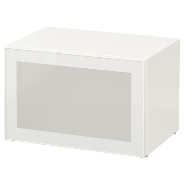 Стеллаж со стеклянной дверью БЕСТО, белый, Глассвик белый/матовое стекло (60x40x38 см) - схема-чертеж с размерами