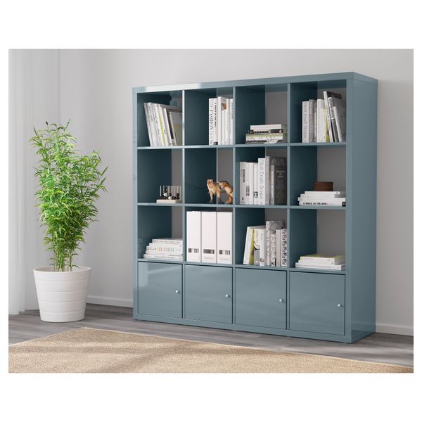 Стеллаж с 4 вставками КАЛЛАКС, глянцевый серо-бирюзовый (147x147 см) - фото 2