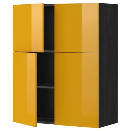 Навесной шкаф с полками, 4 дверцы МЕТОД, черный, Ерста желтый (80x100 см)