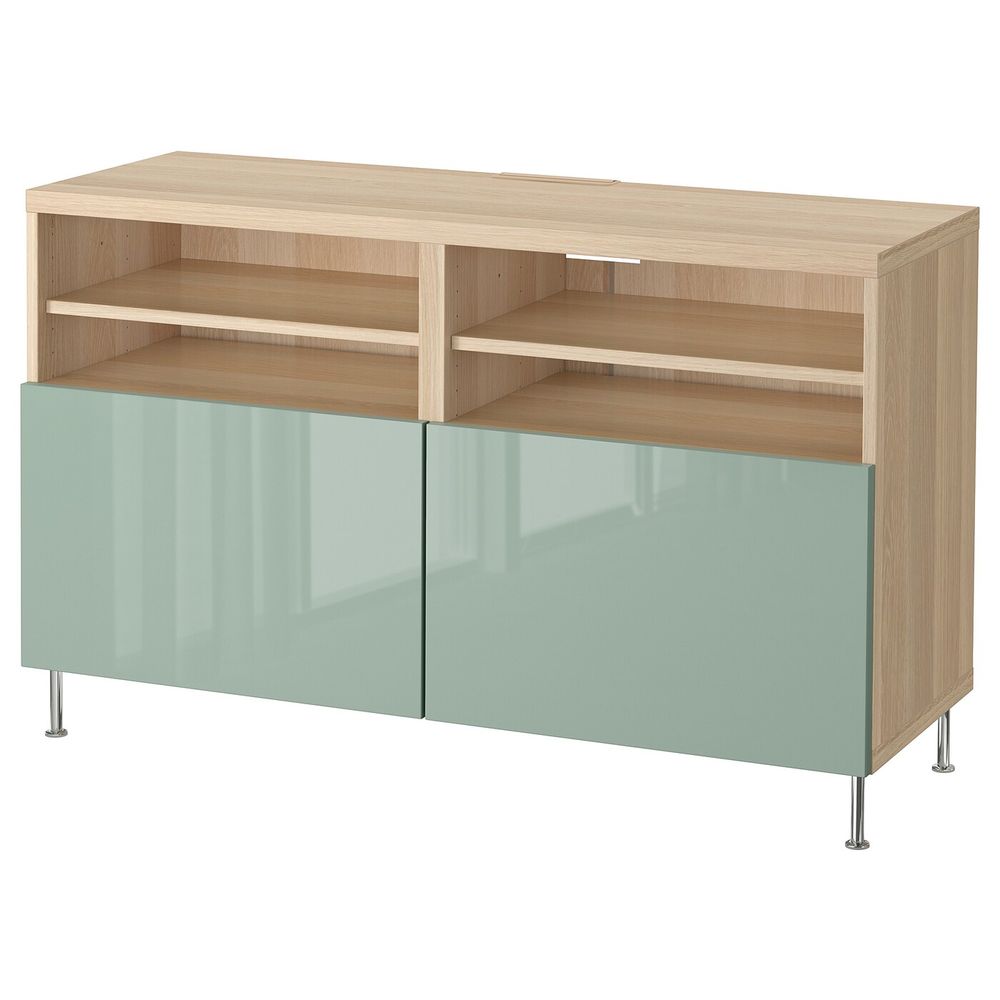 Тумба под ТВ, с дверцами, под беленый дуб, СЕЛЬСВ/СТАЛЛАРП светлый серо-зеленый, 120x42x74 см IKEA БЕСТО 492.683.18 - фото 1