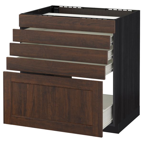 Напольный шкаф для варочной панели, 5 фасадов, 4 ящиков МЕТОД / ФОРВАРА, черный, Эдсерум коричневый - схема-чертеж с размерами