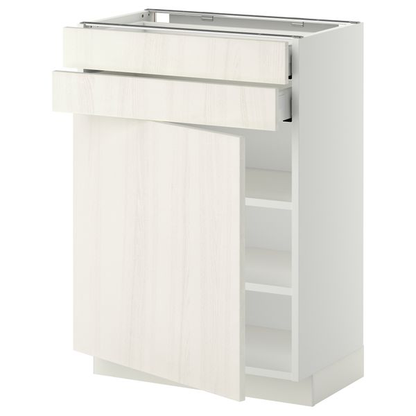 Напольный шкаф с дверцей, 2 ящиками МЕТОД / МАКСИМЕРА, белый, Росдаль белый - схема-чертеж с размерами