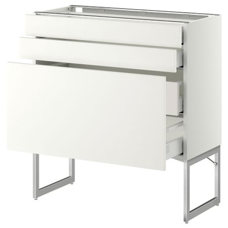 Напольный шкаф 3 фронтальных панели, 2 нижних, 2 средних ящика МЕТОД / МАКСИМЕРА, белый, Хэггеби белый