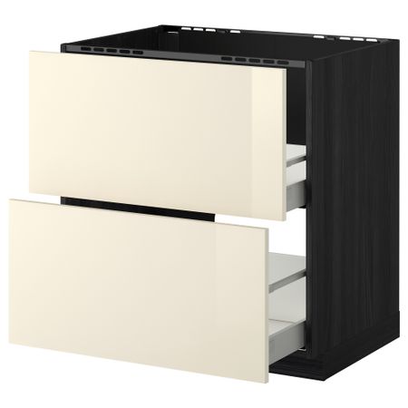 Напольный шкаф под мойку + 2 фронтальных панели, 2 ящика МЕТОД / МАКСИМЕРА, черный, Рингульт кремовый