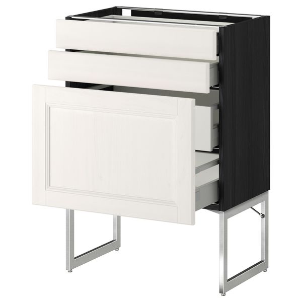Напольный шкаф 3 фронтальных панели, 2 нижних, 2 средних ящика МЕТОД / МАКСИМЕРА, черный, Лаксарби белый - схема-чертеж с размерами