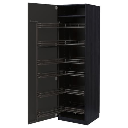 Высокий шкаф с выдвижным модулем, черный, Nickebo матовый антрацит, 60x60x200 см IKEA METOD МЕТОД 994.987.17