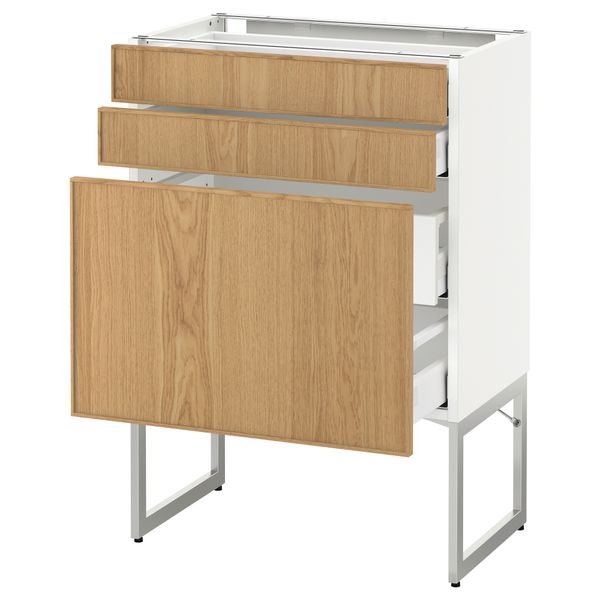Напольный шкаф 3 фронтальных панели, 2 нижних, 2 средних ящика МЕТОД / МАКСИМЕРА, белый, Экестад дуб - схема-чертеж с размерами