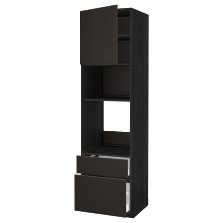 Высокий шкаф для духовки и СВЧ/дверца/2ящ, черный/Кунгсбакка антрацит 60x60x220 см IKEA МЕТОД / МАКСИМЕРА 992.207.34