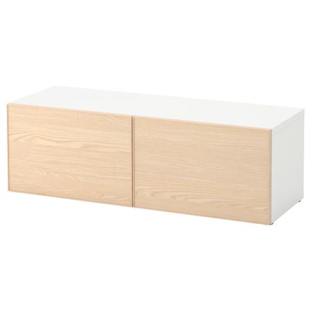 Стеллаж с дверьми БЕСТО, белый, Инвикен ясеневый шпон (120x40x38 см)