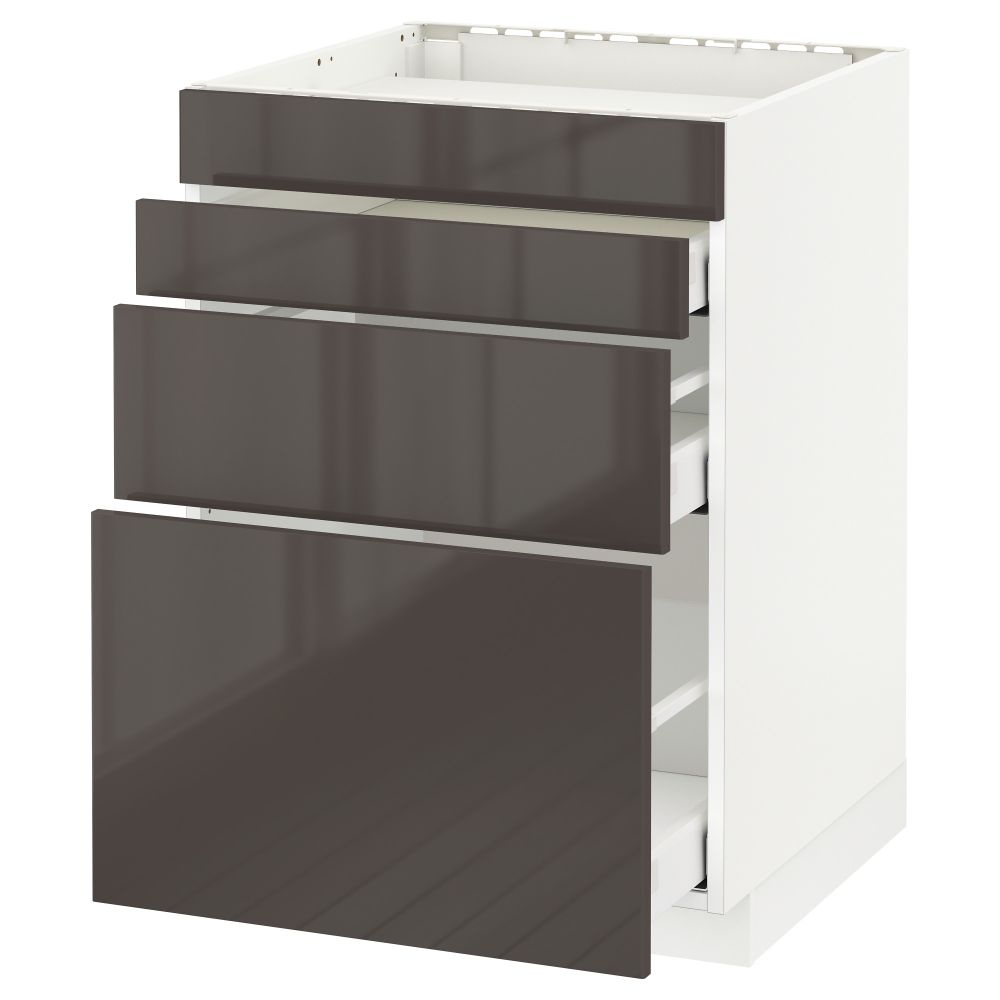 Напольный шкаф для духовки, 4фасада, 3 ящика МЕТОД / МАКСИМЕРА, белый, Рингульт серый - схема-чертеж с размерами