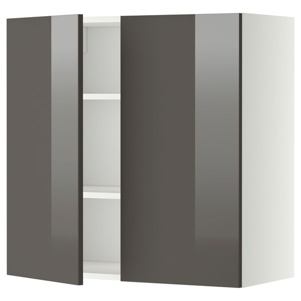 Навесной шкаф с полками, 2 дверцы МЕТОД, белый, Рингульт серый - схема-чертеж с размерами