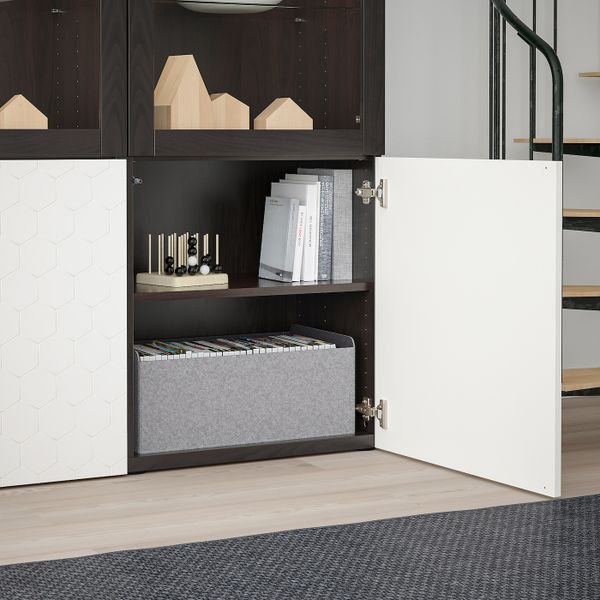 Комбинация для хранения + стеклянная дверц, черно-коричневый/вассвикен белый прозрачное стекло 120x40x192 см IKEA БЕСТО - схема-чертеж с размерами