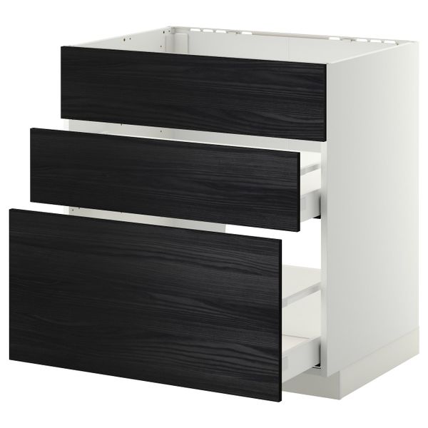 Напольный шкаф под мойку + 3 фронтальных панели/2ящ, белый, Тингсрид черный 80x60 см IKEA МЕТОД / МАКСИМЕРА 892.353.78 - схема-чертеж с размерами