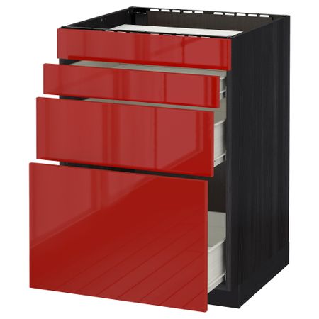Напольный шкаф для духовки, 4фасада, 3 ящика МЕТОД / ФОРВАРА, черный, Рингульт красный
