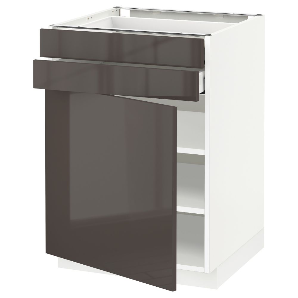 Напольный шкаф с дверцей, 2 ящиками МЕТОД / МАКСИМЕРА, белый, Рингульт серый - схема-чертеж с размерами