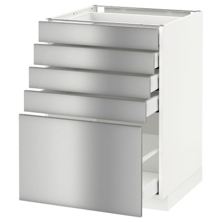 Напольный шкаф с 5 ящиками МЕТОД / МАКСИМЕРА, белый, Гревста нержавеющ сталь