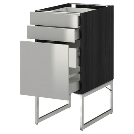 Напольный шкаф 3 фронтальных панели, 2 нижних, 2 средних ящика МЕТОД / МАКСИМЕРА, черный, Гревста нержавеющ сталь